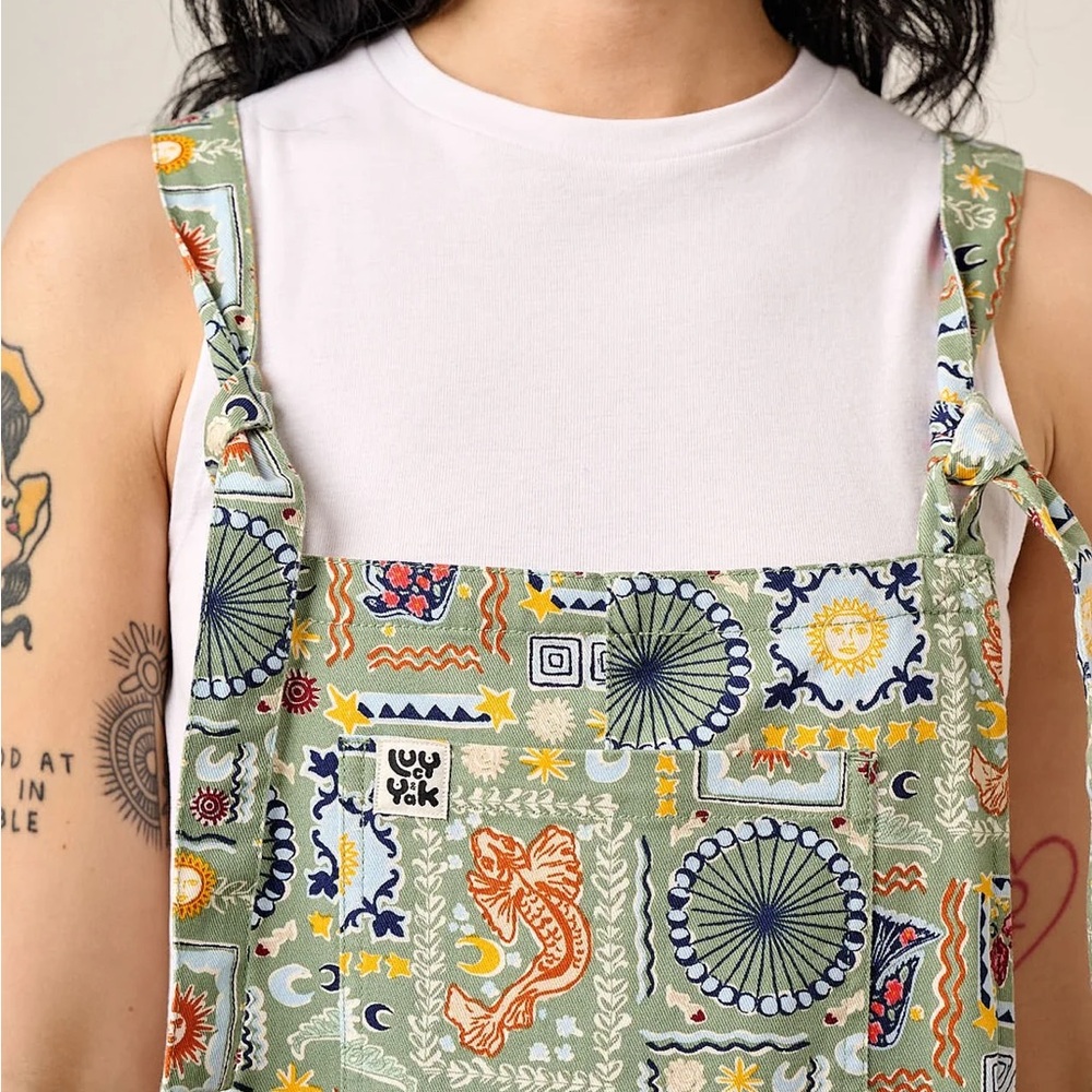 Lucy and Yak Women’s Green Cosmic Folk Jeans Overalls US16